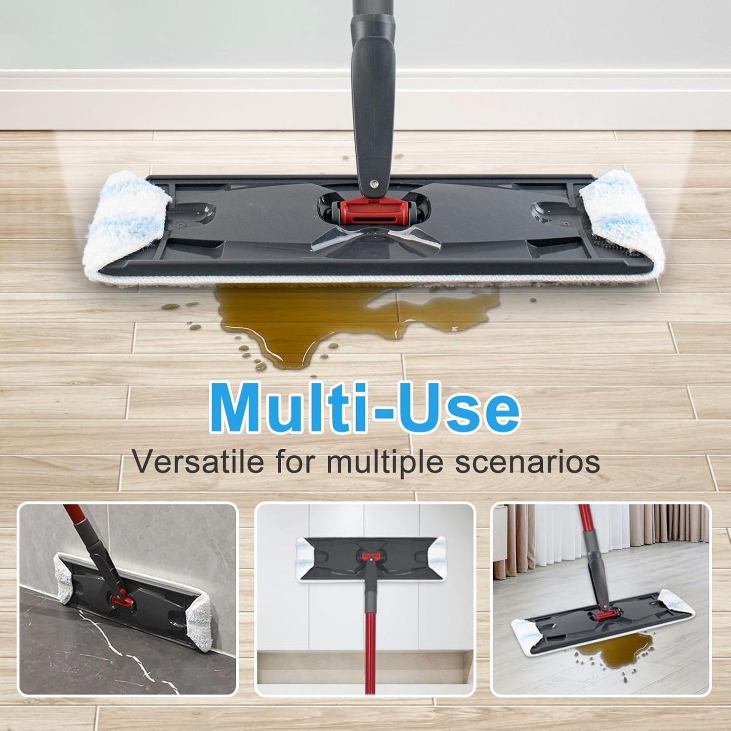 Mop Replacement Pads for O Cedar H2prO Flat Mop System, Mop Handle for O-Cedar H2pro Mop, Reusable Microfiber Mop Pads for Ocedar Flat Mop, Include 4 Mop Pad Refills and 4-Section Mop Handle