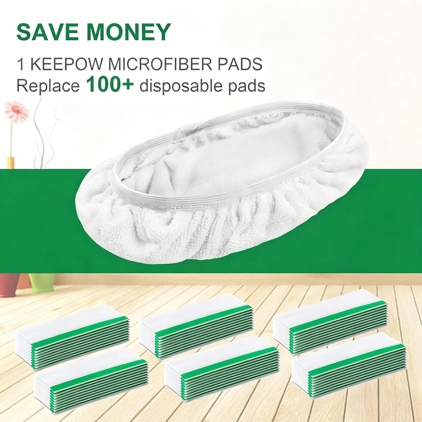 KEEPOW Reusable Mop Pads Compatible with Swiffer Sweeper Mop, Dry Sweeping Cloths for Swiffer Pads, 8 Pack Washable Microfiber Wet Mopping Cloth Refills for Surface/Hardwood Floor Cleaning