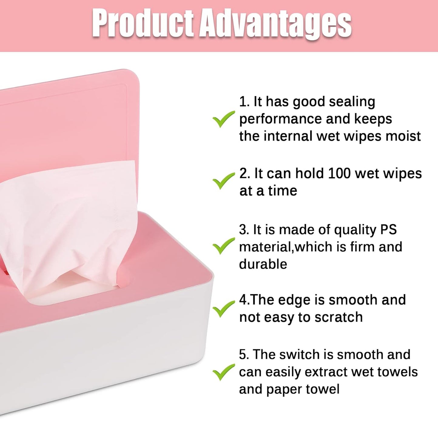 NOVWANG Wipes Dispenser, Large Capacity Baby Wipe Holder(8.3L × 4.9W × 3.9H Inches) Refillable Wipes Container with Sealing Design Baby Wet Wipes Dispenser for Bathroom Home Office Car