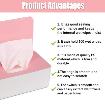 NOVWANG Wipes Dispenser, Large Capacity Baby Wipe Holder(8.3L × 4.9W × 3.9H Inches) Refillable Wipes Container with Sealing Design Baby Wet Wipes Dispenser for Bathroom Home Office Car