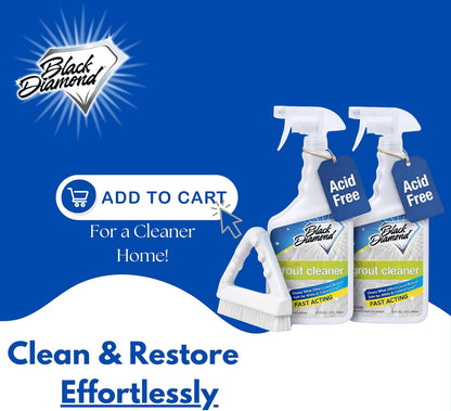 Black Diamond Ultimate Grout Cleaner: Best Cleaner for Tile,Ceramic,Porcelain, Marble Acid-Free Safe Deep Cleaner & Stain Remover for Even The Dirtiest Grout. (1-Quart/1-Brush)