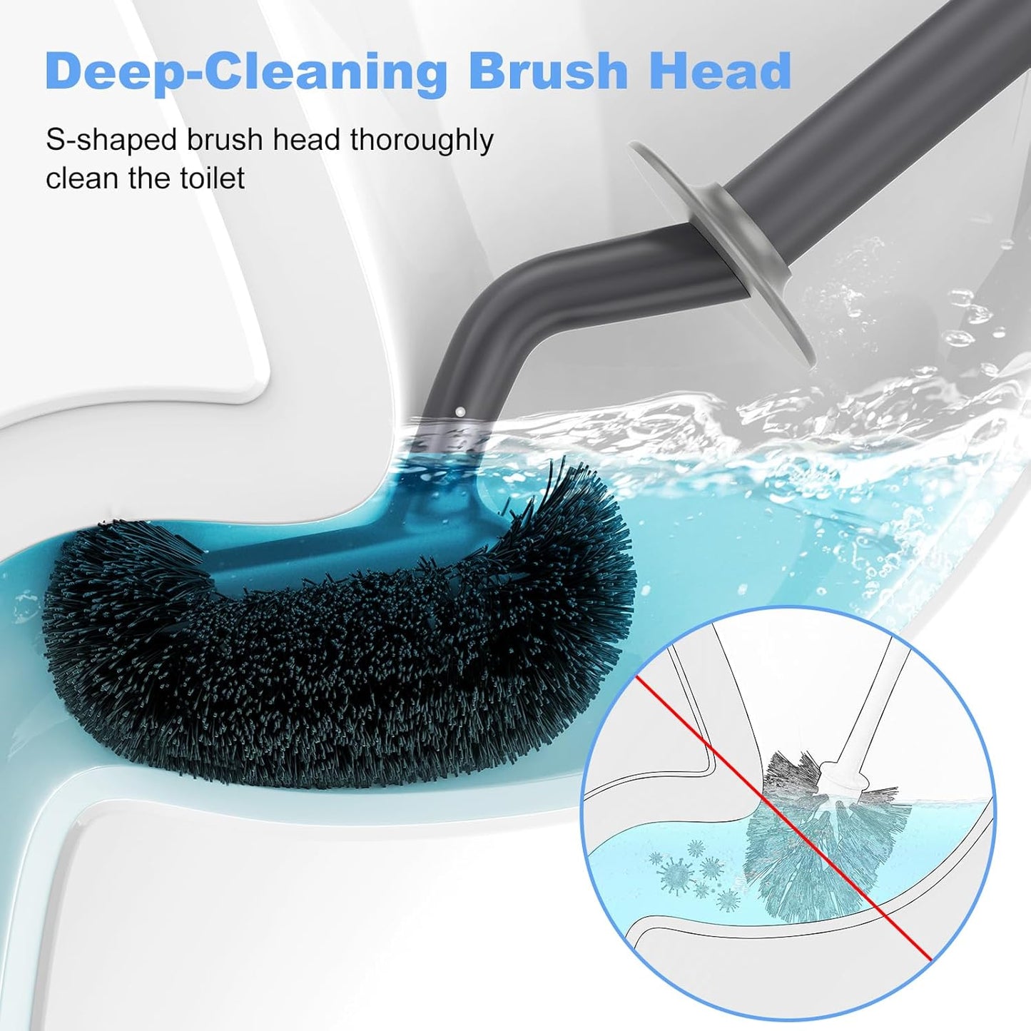 HAMITOR Toilet Bowl Brush Holder Set: Curved Design with Holder for Deep Cleaning Under Rim - Compact Hidden Scrubber for Small Space - Modern RV Bathroom Accessories - White 1 Pack