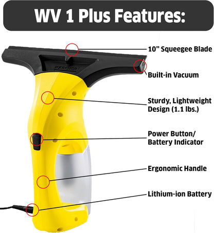 Kärcher WV 1 Electric Window Vacuum Squeegee 10" - Perfect for Showers, Mirrors, Glass, and Countertops - Electric Squeegee