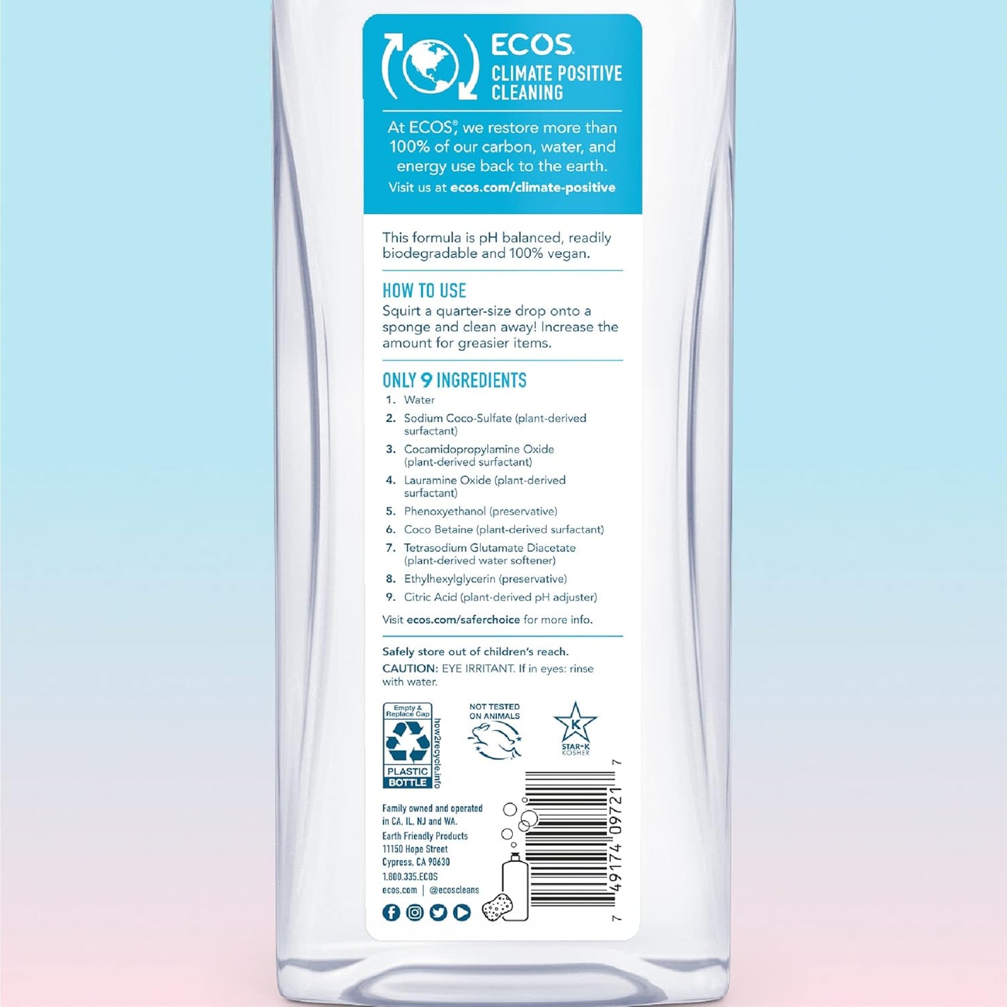 ECOS Dish Soap - Cuts Grease & Food Residue - No Harsh Chemicals - Hypoallergenic for Sensitive Skin - Biodegradable Formula, Recyclable Sustainable Liquid Dishwashing Soap - Natural Pear (Pack of 2)