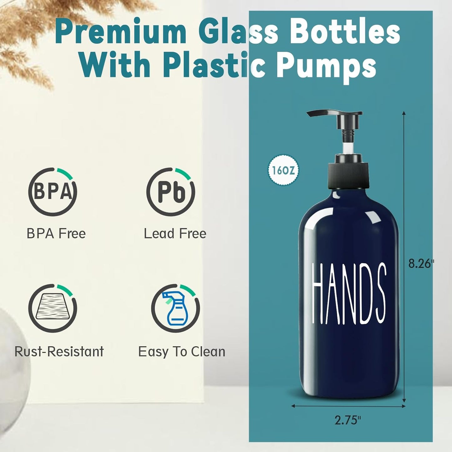 COHOSEGE Glass Soap Dispenser Set 2 Pack,Contains Hand and Dish Soap Dispenser.Premium 16 Oz Black Kitchen Soap Dispenser Set for Kitchen Sink and Farmhouse Decor