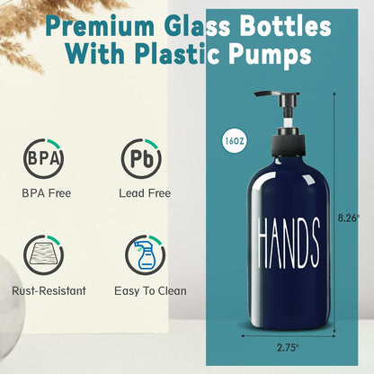 COHOSEGE Glass Soap Dispenser Set 2 Pack,Contains Hand and Dish Soap Dispenser.Premium 16 Oz Black Kitchen Soap Dispenser Set for Kitchen Sink and Farmhouse Decor