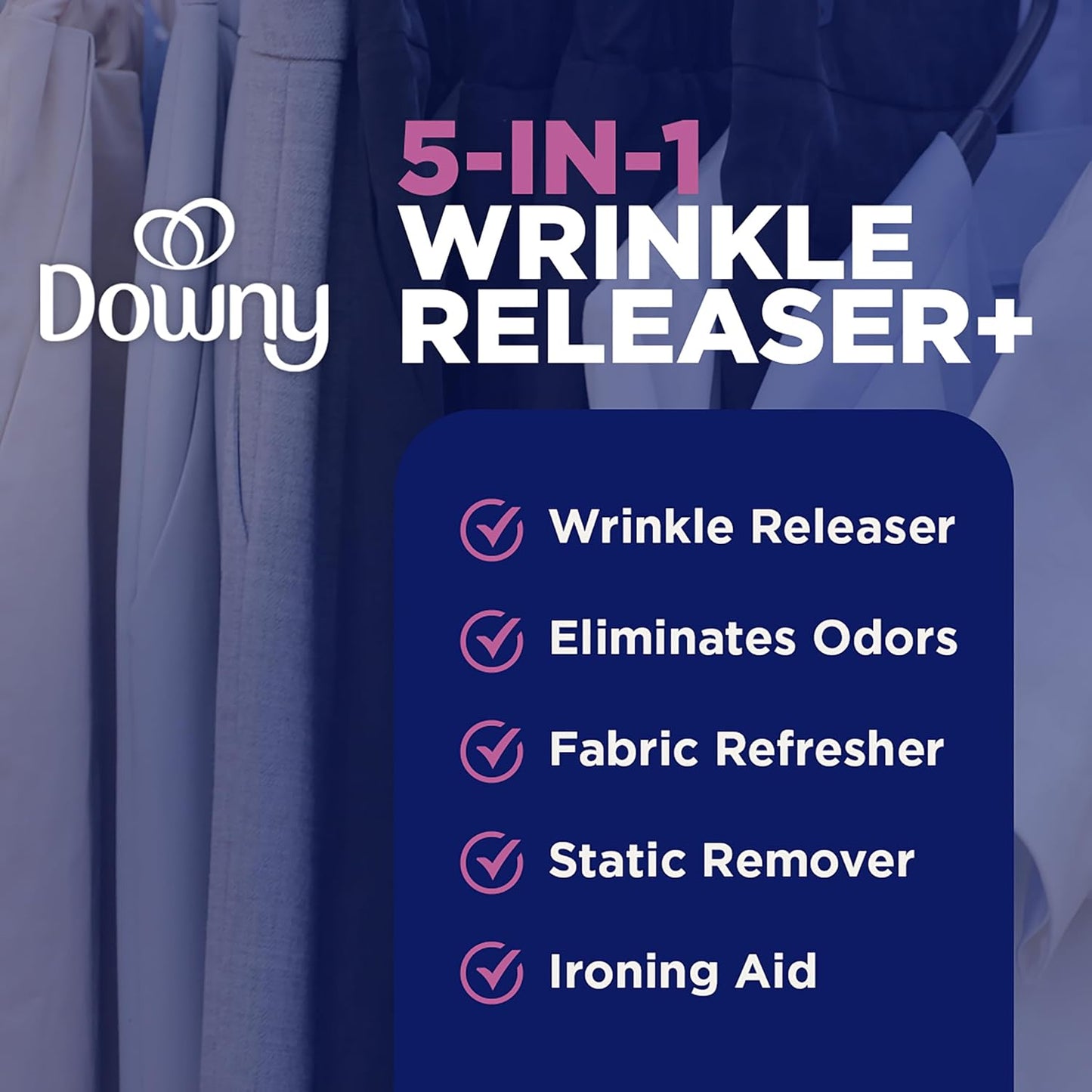 Downy Wrinkle Releaser Spray | All In One Wrinkle Release Spray, Odor Eliminator, Static Remover | Fabric Refresher & Ironing Aid for Clothes | 9.7 Fl Oz (Pack of 2), Fresh Scent