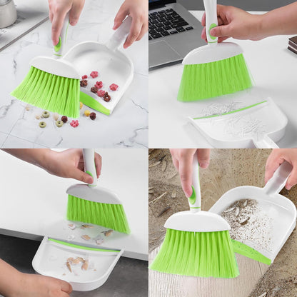 NACENA Small Dust Pan and Brush Set, Mini Broom and Dustpan Set Small Hand Broom and Brush Combo Dust Pan with Teeth for Home Cleaning Drawers Desktop Sofas and Outdoor, White & Gray