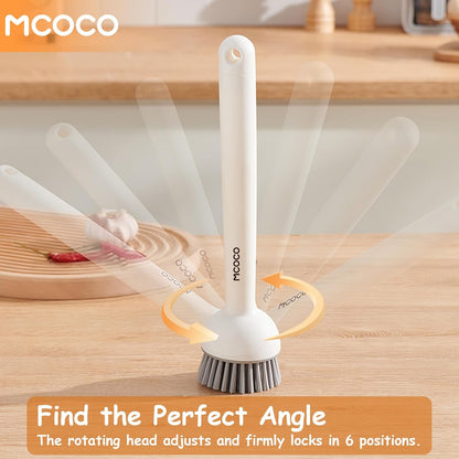 Dish Brush Set with Soap Dispensing Palm Brush Dish Scrub Brush with Soap Dispenser Palm Dish Brush Kitchen Cleaning Brush with Ergonomic Long Handle for Cleaning Sink, Pot, Pan, Stove, Yellow