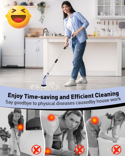 Electric Spin Scrubber for Cleaning Bathroom, Shower Scrubber Cordless Cleaning Brush with IPX7 Waterproof & 2 Speed, 3 Brush Heads, Bathroom Cleaning Supplies for Shower Tub Kitchen Tile Toilet White