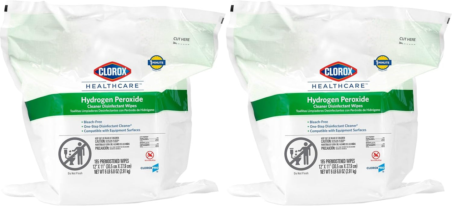 Clorox Healthcare Hydrogen Peroxide Cleaner Disinfectant Wipes, 12" x 11", Bucket, 185 Count (Package May Vary)