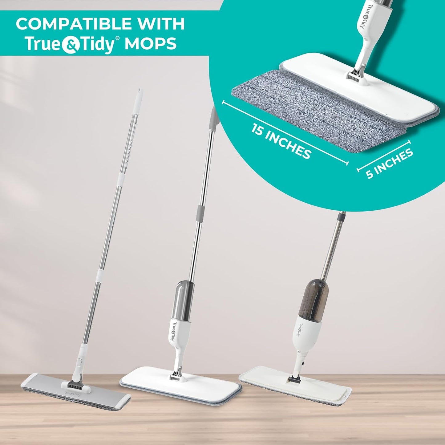 True & Tidy® SPRAY-250 Multi-Surface Spray Mop with 490ml Refillable Water Bottle for Floor Cleaning, Works on Wood, Tile, Marble etc, Use Any Cleaning Solution, Machine Washable Microfiber Mop Pads