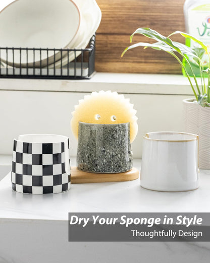 Zoeeker Sponge Holder for Kitchen Sink, Ceramic Dish Sponge Dish Rack Scrubby Caddy Kitchen Organizer Cute Sink Caddy Organizer, Farmhouse Decor, Speckled Glaze