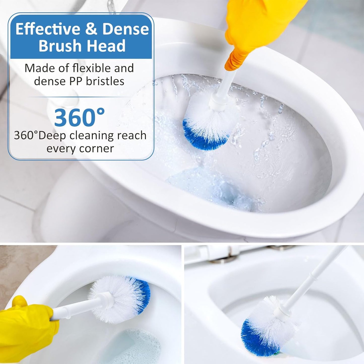 Tioncy 6 Pack Toilet Brush with Holder, 14.96 Inch Toilet Bowl Brush Set, Stiff Bristles Scrubber for Deep Cleaning, Base Caddy, Bathroom Cleaning Supplies (Blue,White)