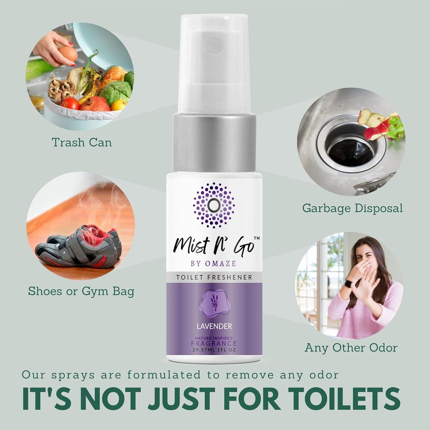 Mist N’ Go by Omaze Travel Bathroom Spray for Toilet Spray Odor Eliminator - Travel Toilet Spray for Bathroom Air Freshener Spray for Bathroom Deodorizer - Clean Mix, Travel Size (1oz x2)