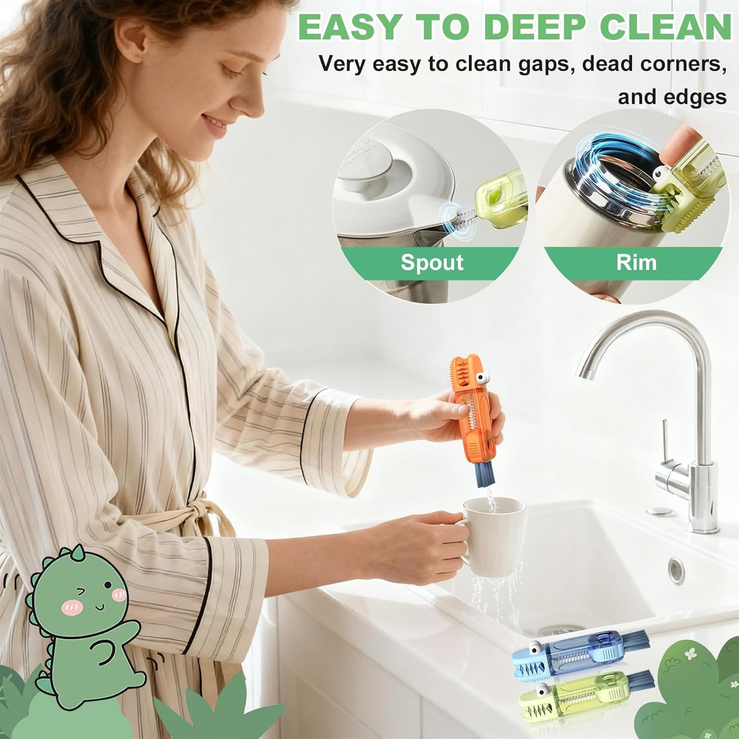 3 in 1 Cup Lid Cleaning Brush, Multifunctional Gap Cleaning Brush, Home Kitchen Crevice Brush, Portable Bottle Cleaner Brush for Cleaning Tight Spaces, Bottle Gaps, Travel Mug Caps(3 PCS)