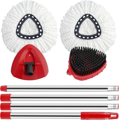 Spin Mop Replacement Mop Compatible with O Cedar 1 Tank System, 2 Microfiber Mop Heads Replacements, 58" Mop Replace Handle, 1 Scrub Brush Attachment and 1 Mop Base for Ocedar EasyWring Spin Mop
