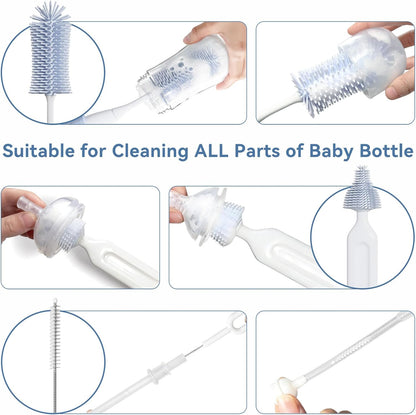 Baby Bottle Brush Set, Innovative Efficient Press-to-Spin Brush Cleaner - Includes Silicone Bottle Brush, Nipple Brush, Straw Cleaner - Spinning Generates Rich Foam for Deep Cleaning, Blue
