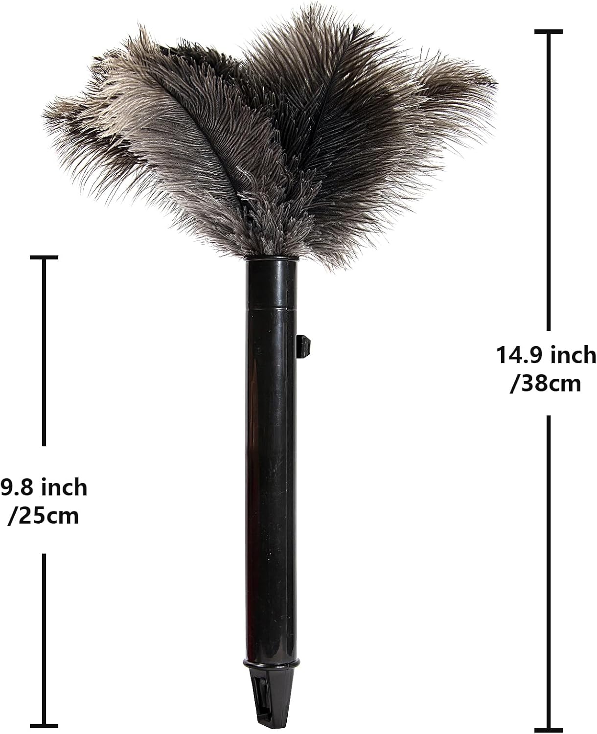 Retractable Ostrich Feather Duster for Cleaning, Fluffy and Natural Feather Duster with Retractable Handle， Reusable Eco-Friendly Handheld Cleaning Supplies (15 inch)