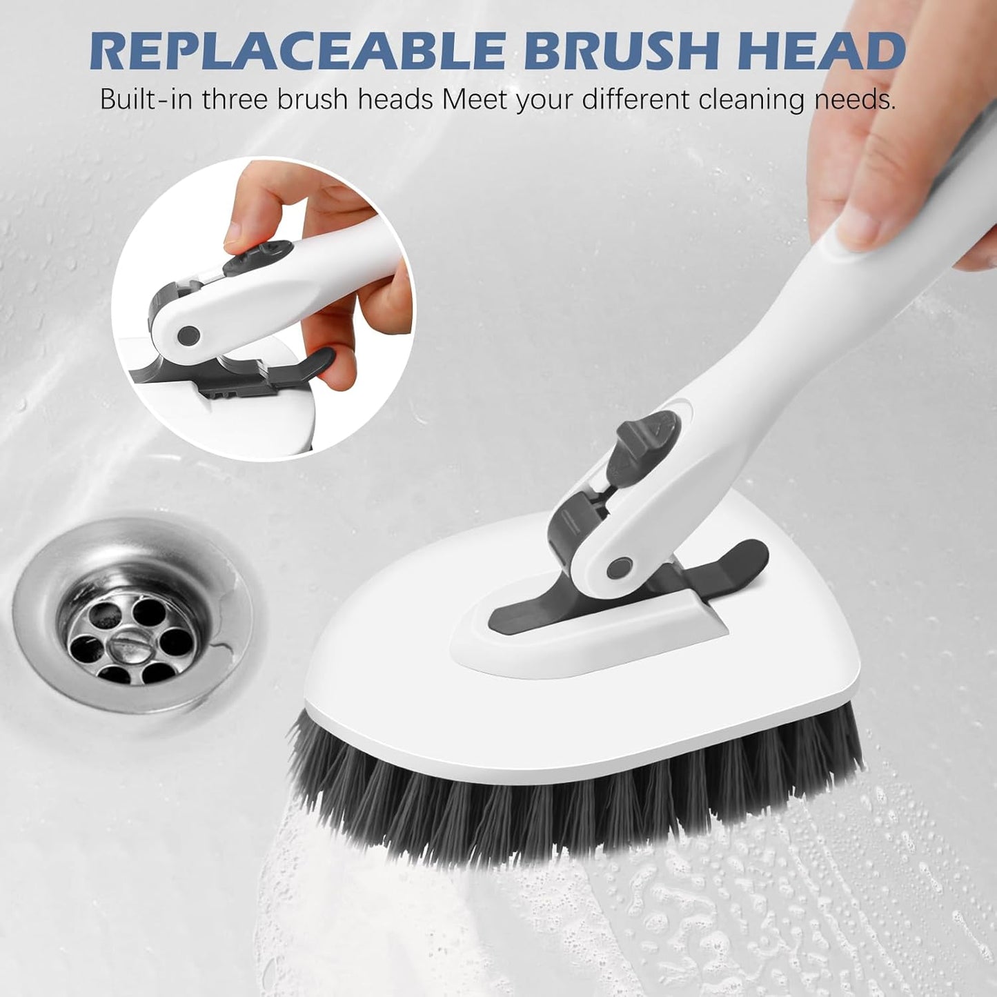SetSail Tile Tub Scrubber Brush 3-in-1 Shower Scrubber with 52-inch Adjustable Long Handle Shower Cleaner Brush and 3 Detachable Replacement Brush Heads for Cleaning Bathroom Kitchen Walls Tub Tile