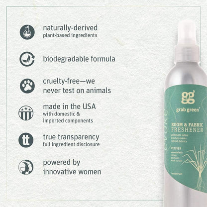 Grab Green Room and Fabric Freshener, 7 Ounce (Pack of 3), Vetiver Scent, Plant and Mineral Based, Eliminates Odors, Freshens Rooms, Refreshes Fabrics
