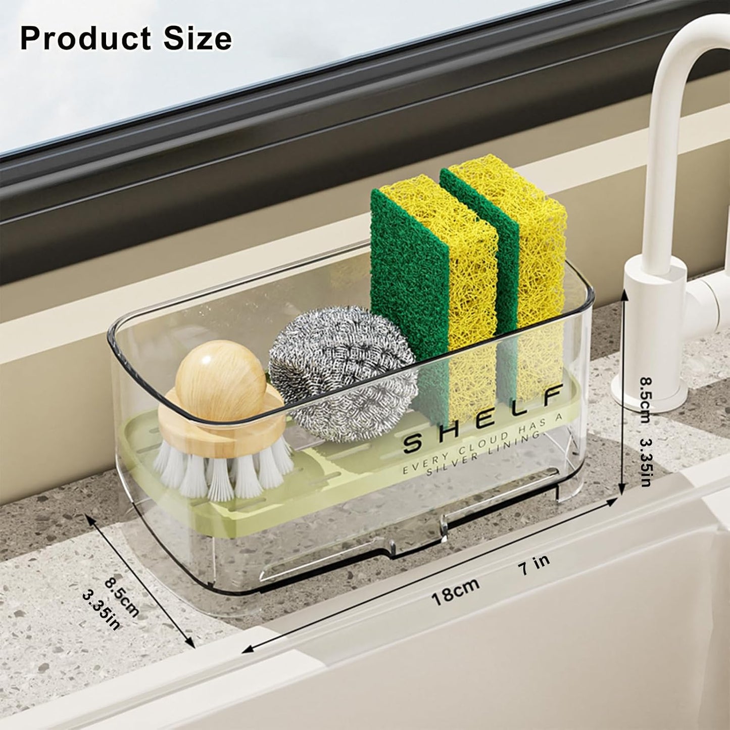 Sponge Holder for Kitchen Sink,Sink Caddy Organizer with Removable Brush Holder,Kitchen Countertop Soap Dispenser Storage with Detachable Towel Rack,Black