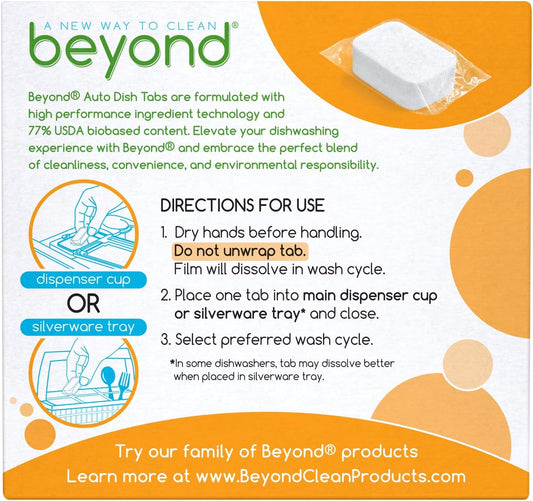 Beyond Auto Dishwasher Tablets [32 tablets] - Fragrance & Dye Free - Certified Biobased. Powerful. Plant-Based Ingredients