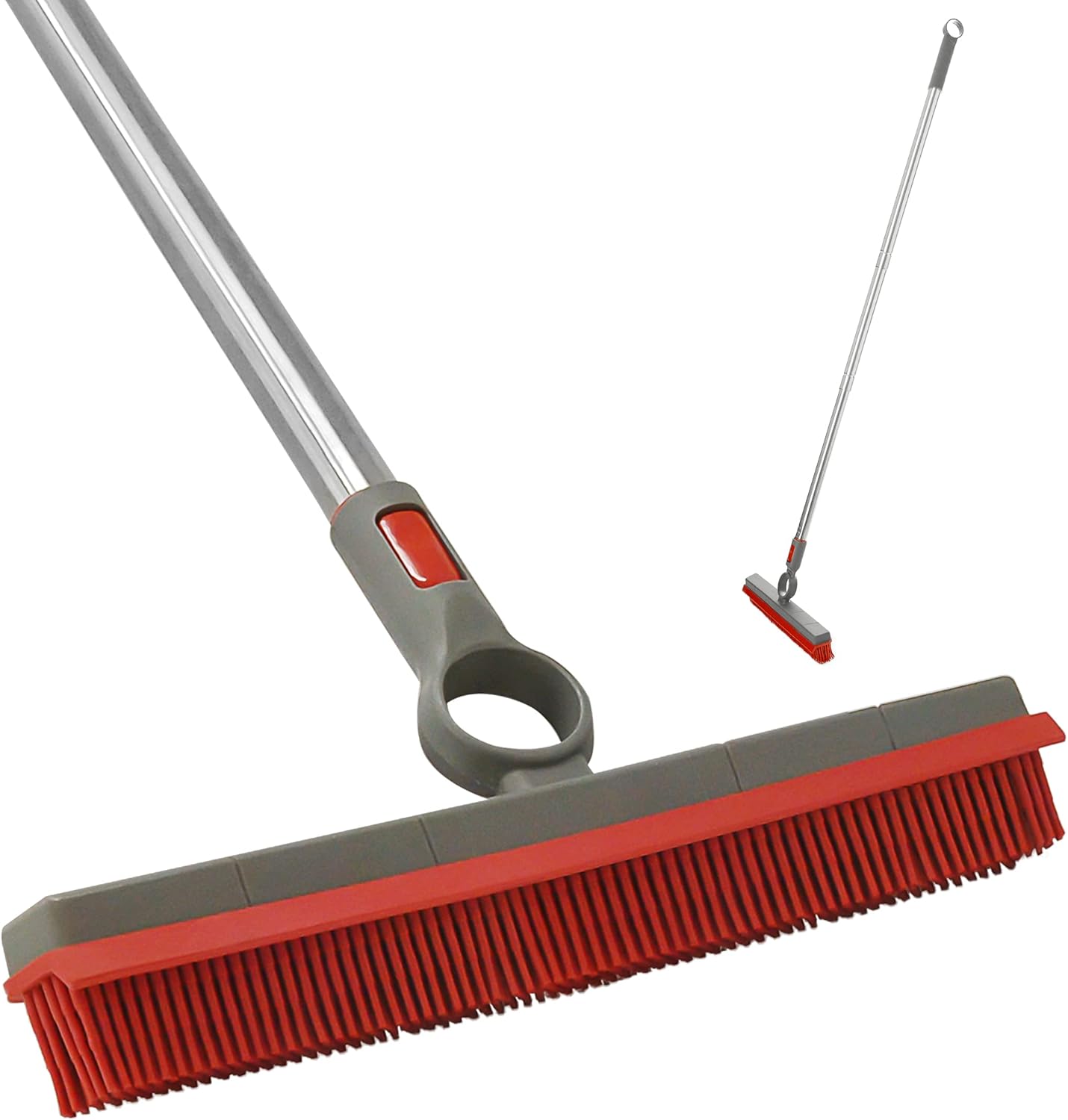 Premium Rubber Floor Brush with 11.5-Inch Squeegee & Stainless Steel Handle - for Carpets & All Surfaces - Pet Hair Fur Remover Broom - Extendable up to 56 Inches