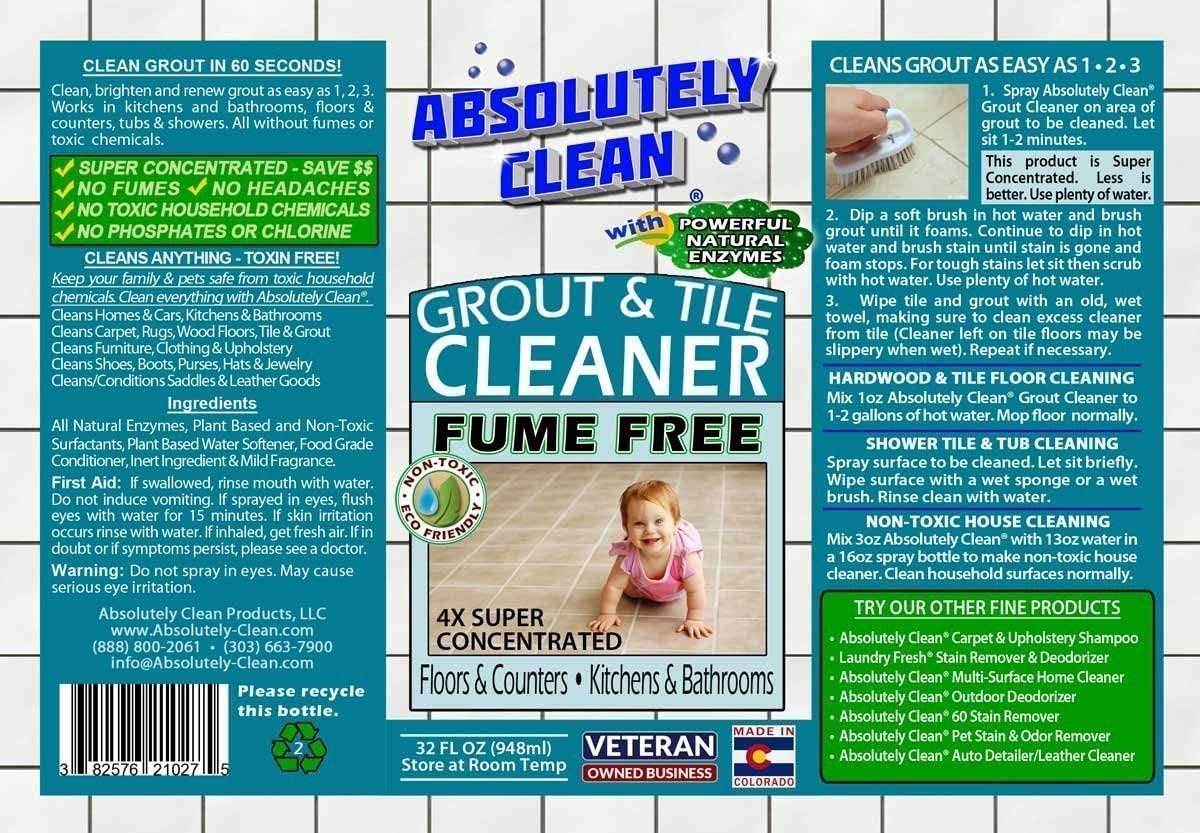Absolutely Clean FAST GROUT CLEANER! - Professional Strength, Natural Enzyme Formula - Fast Acting, Fume Free - USA Made (16oz Cleans Up To 250 sq ft)