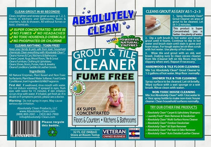 Absolutely Clean FAST GROUT CLEANER! - Professional Strength, Natural Enzyme Formula - Fast Acting, Fume Free - USA Made (16oz Cleans Up To 250 sq ft)