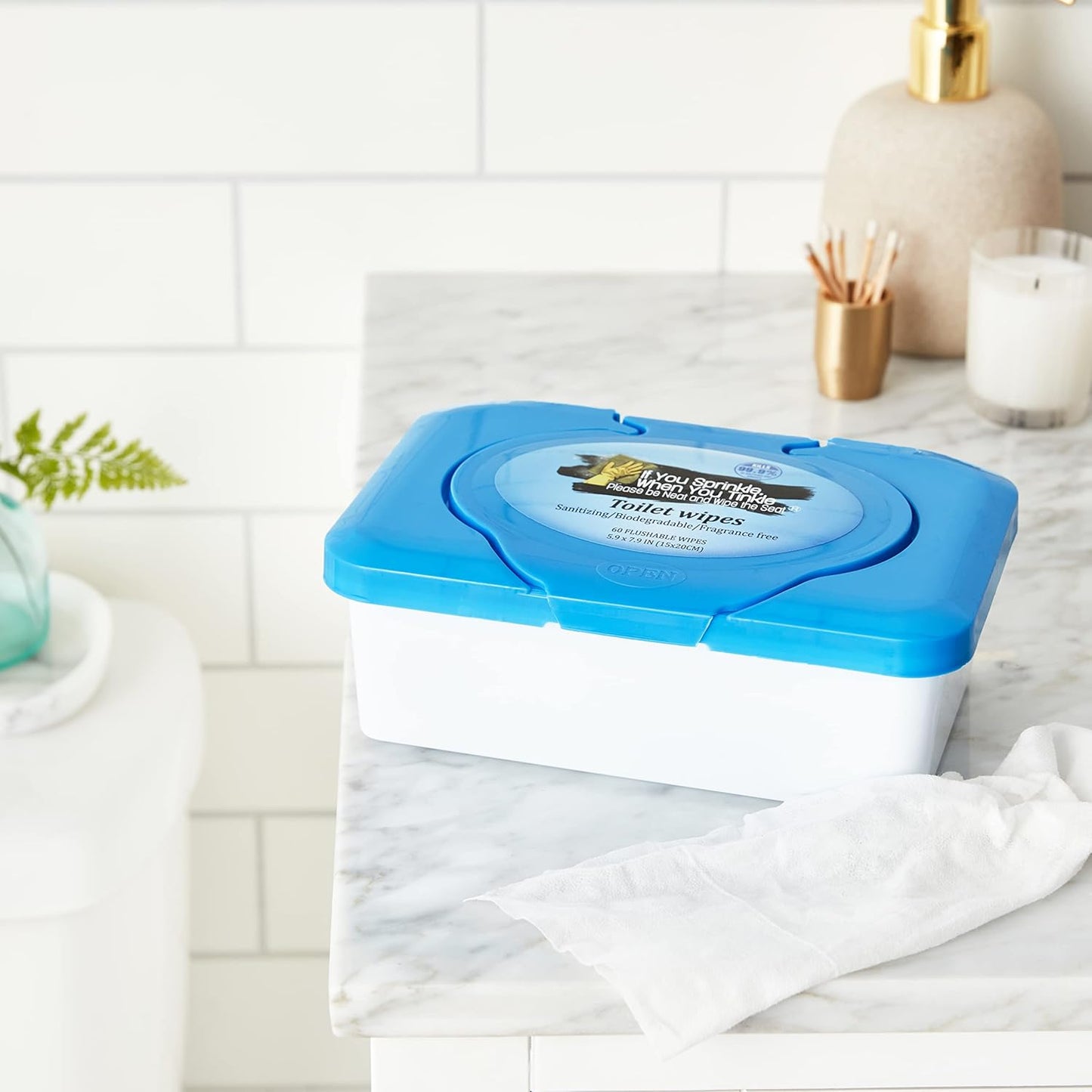 Wipe Dispenser & Toilet Wipes – 60 Count, Multipurpose Flushable Wipes, Aloe Extract, Unscented, Easy-to-Use with Pop Up Dispenser, Septic Safe, Perfect for Potty Training & Bathroom Hygiene