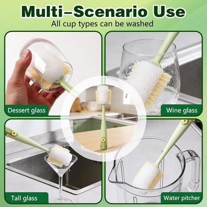 5 in 1 Bottle Cleaning Brush Set, 2026 Multifunctional Lid Brush Cleaning Tool Kitchen, Portable Long Handle Bottles Scrubber for Cup Lids, Hard Bristle Sponge Head Bottle Brushes (White and Green)
