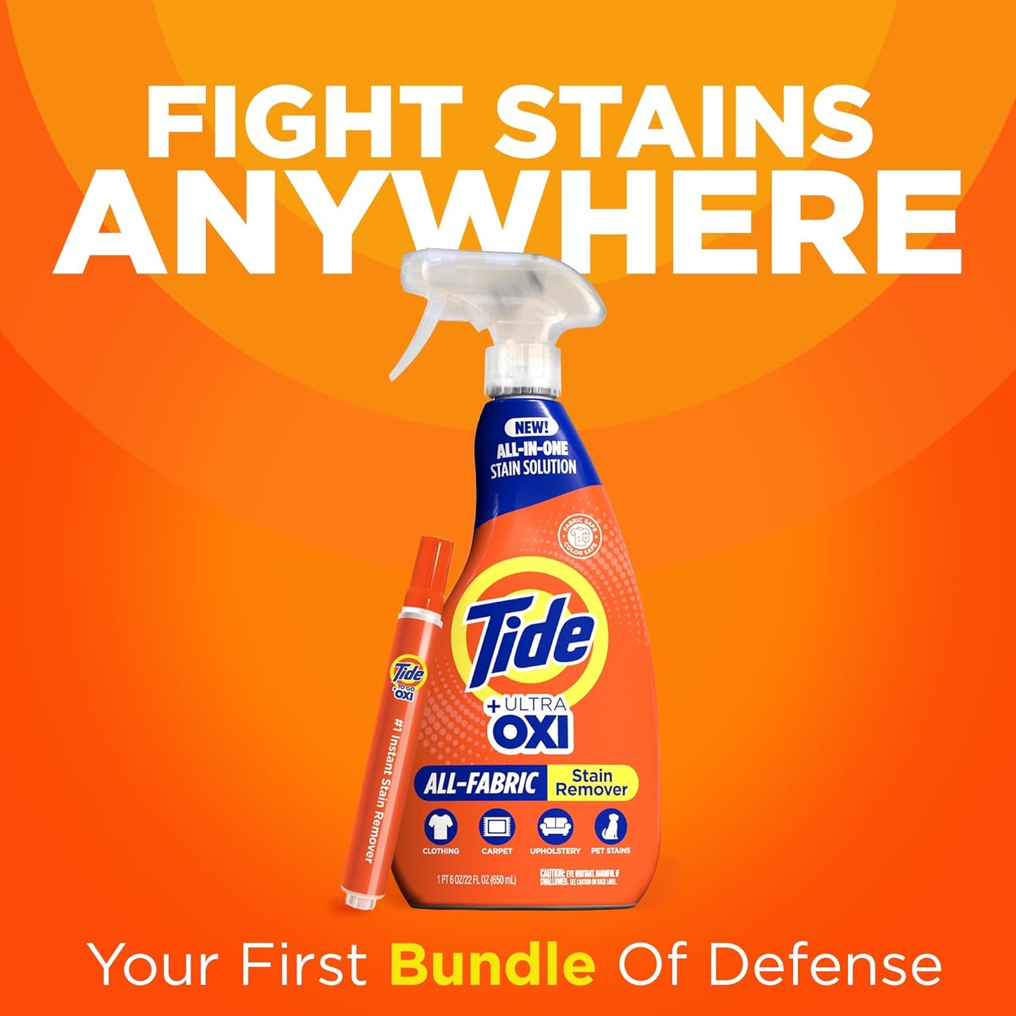MADE BY NEHEMIAH Tide Rescue Laundry Stain Remover Spray with Oxi + Travel Size Tide To Go Pen, Spot Remover for Clothes, Fabric, Upholstery, Carpet, Grease & More Tough Stains- 22 Fl Oz + 1 Stain Pen