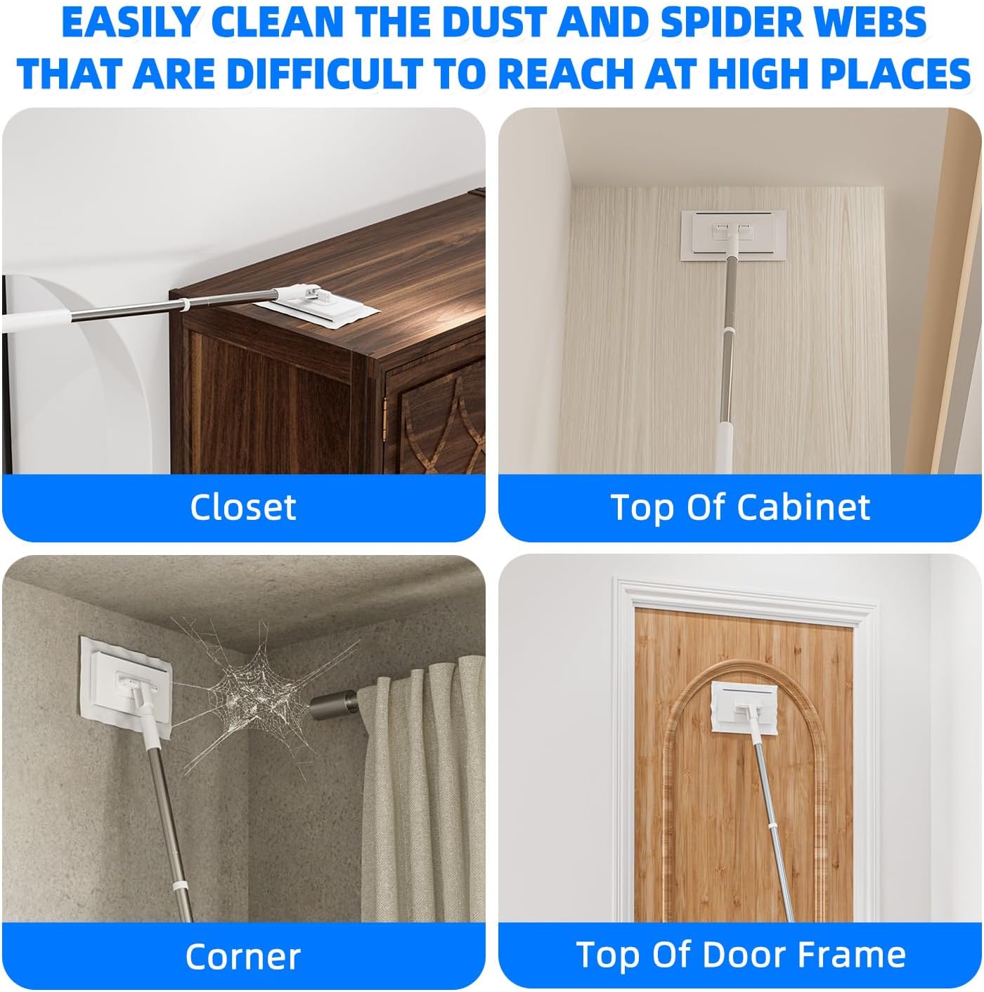 Press Grip Mini Mop, Zero-Touch Gap Dust Cleaner with 39in Lazy Mop & Hands-Free Lock Head, Disposable Dust Mop for House Wall Bathroom Toilet Corners Multi Surface Cleaning with 5 Cloths