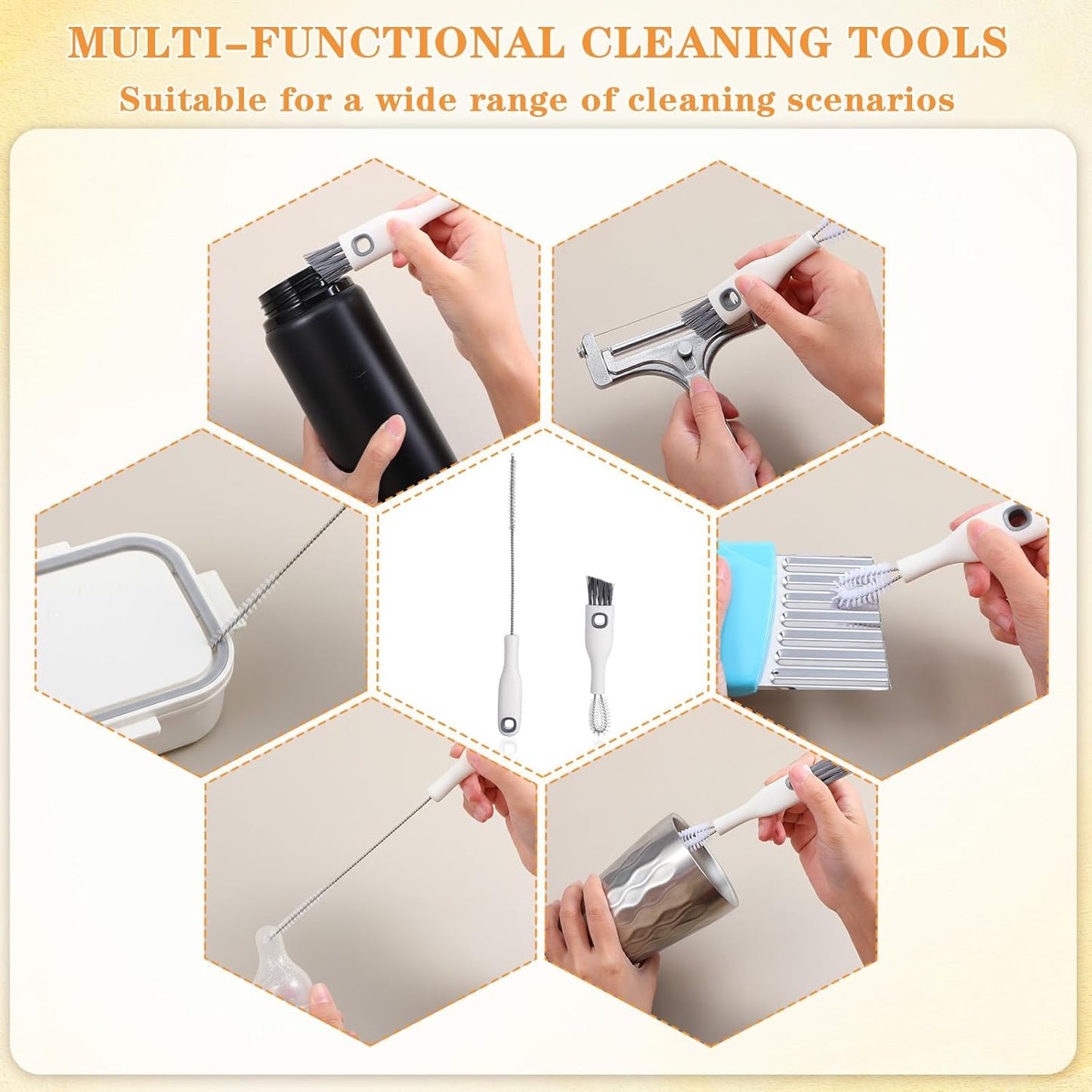 2 Pcs Multifunctional Cup Lid Cleaning Brush and Straw Cleaner Brush Set - 2-in-1 Cup Lid Cleaner with Bristles for Deep Cleaning Bottle Lids, Straws, Spouts and Narrow Gaps Lids Cleaning Brush Tool
