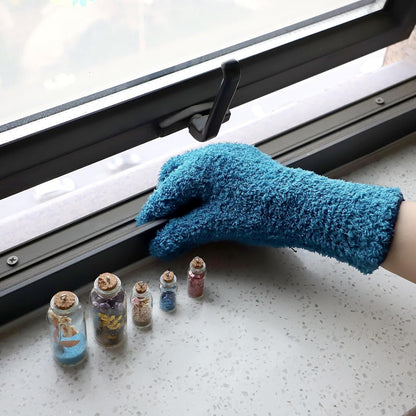 Patelai 2 Pairs Microfiber Gloves for plants Dusting Cleaning Glove Mittens House Cars Blinds Dusting(Blue, Grass Green,Large)