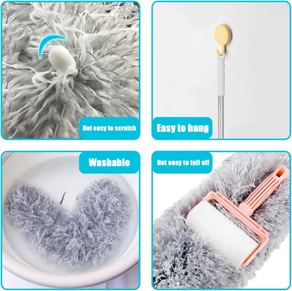 Feather Duster for Cleaning Extendable - Feather Duster for Cleaning The Indoor. 110 in Long Duster with Extension Pole for Clean Ceilings and Fans. Microfiber Duster for Blinds. Washable Dduster