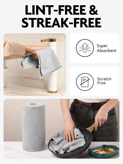 Fantasticlean Microfiber Cleaning Cloth Roll -75 Pack, Tear Away Microfiber Towels, 12" x 12", Reusable, Washable, Scratch Free, Ultra Absorbent Dishcloth for All-Around Cleaning Supplies (White)