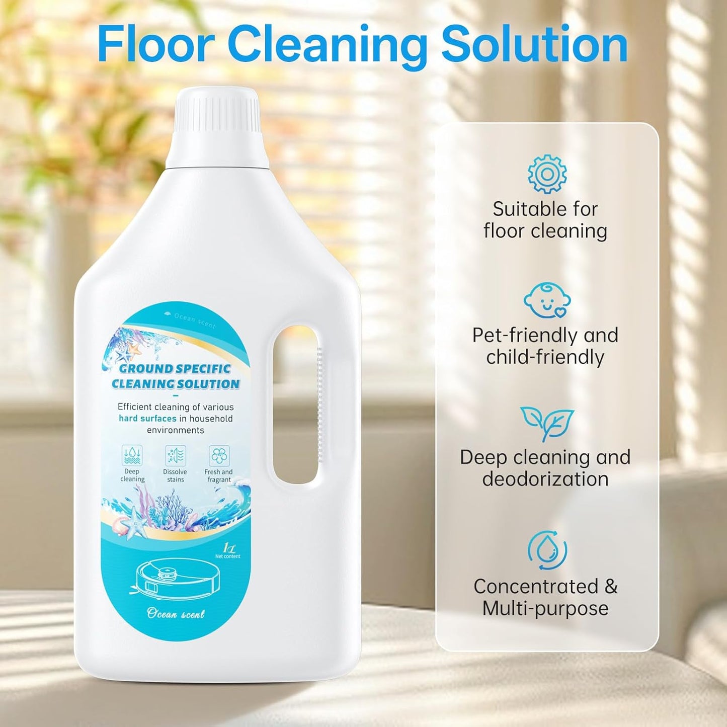 Nukisa 1L Sweet Orange Floor Cleaning Solution Compatible with Roborock&Eufy&iRobot&Ecovacs&Dreame&Shark, Fragrance Deodorization, Deep Cleans for Multiple Hard Floors, Suitable With All Robot Vacuum