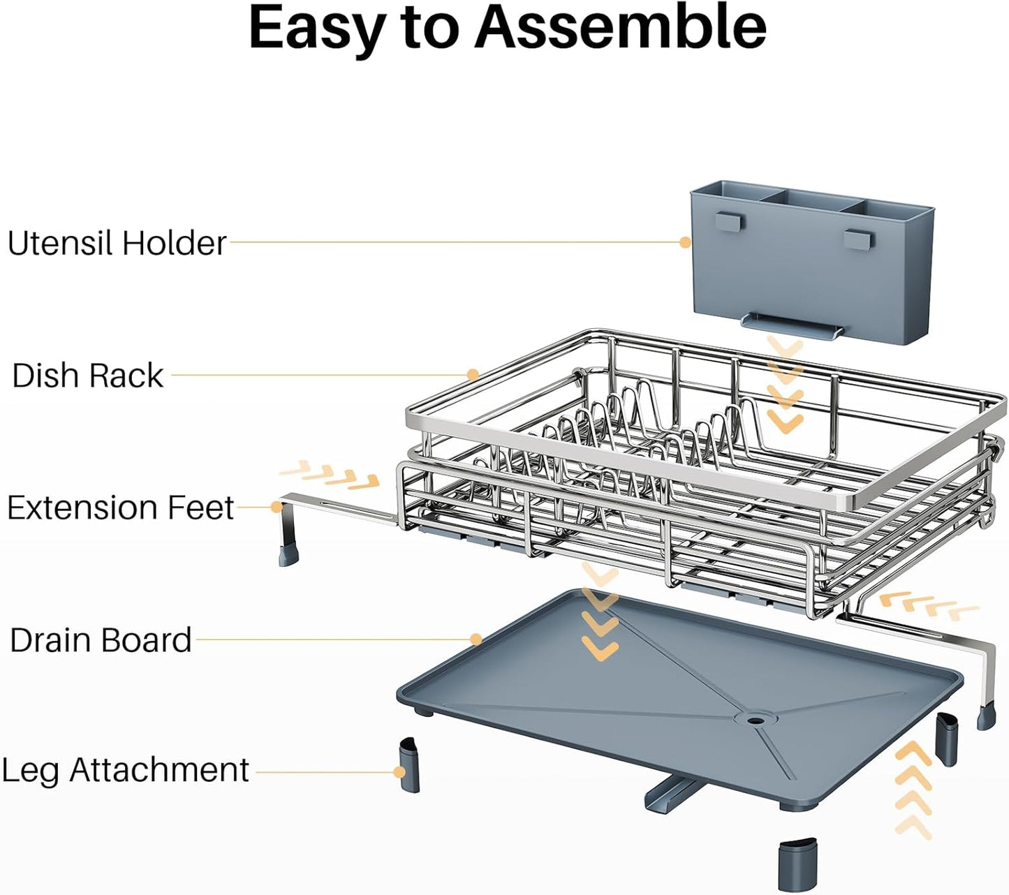 SNTD Dish Drying Rack - Extendable Dish Rack, Large Sink Drying Dish Drainer for Kitchen Counter, Stainless Steel Dish Strainer with Utensil Holder (Black)