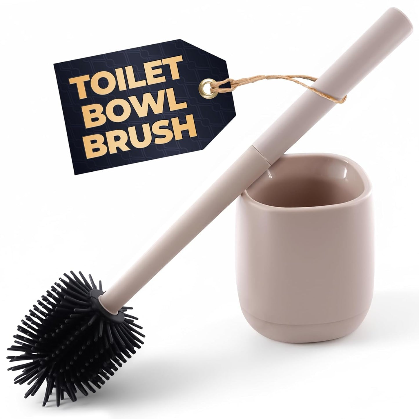 Toilet Brush and Holder Set - Silicone Toilet Brush Cleaner with Dark Grey Holder Base, Compact Accessory for Small Spaces - Easy to Place & Simple to Store After Use, Plastic Bathroom Cleaning Tool