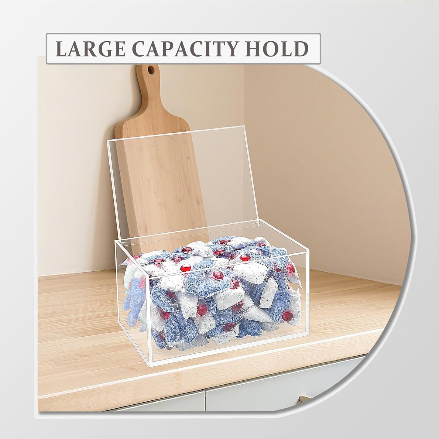 Bigfety Dishwasher Pod Holder Acrylic with Hinged Lid, Modern Style Dishwasher Cleaner Tablets Container Box for Detergent, Clear