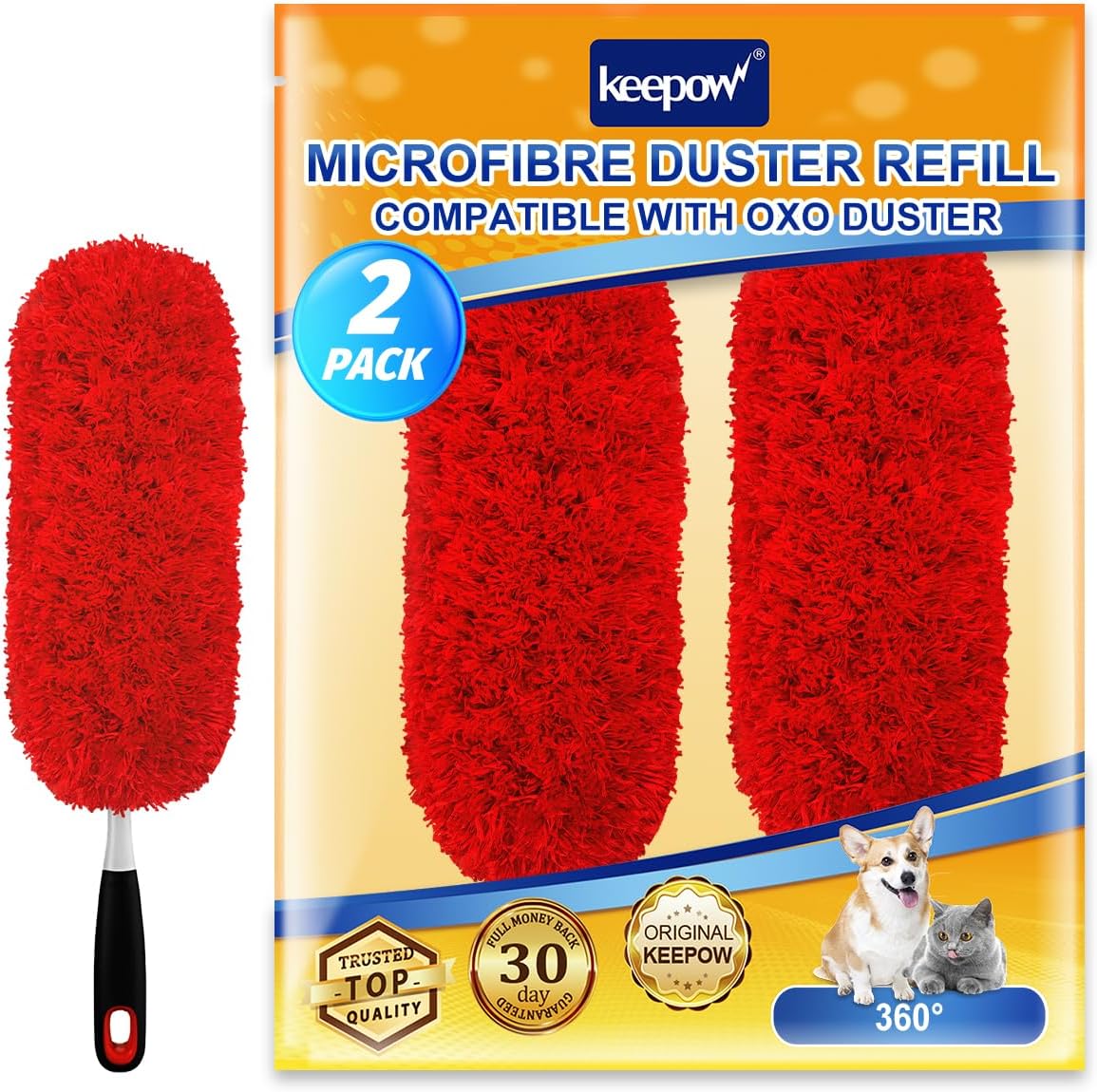 KEEPOW 3 Pack Microfiber Reusable Duster Refills Compatible with OXO Duster, Washable Dusters for Cleaning Compatible with OXO Extendable Duster for Blinds Ceiling(Handle is Not Included)