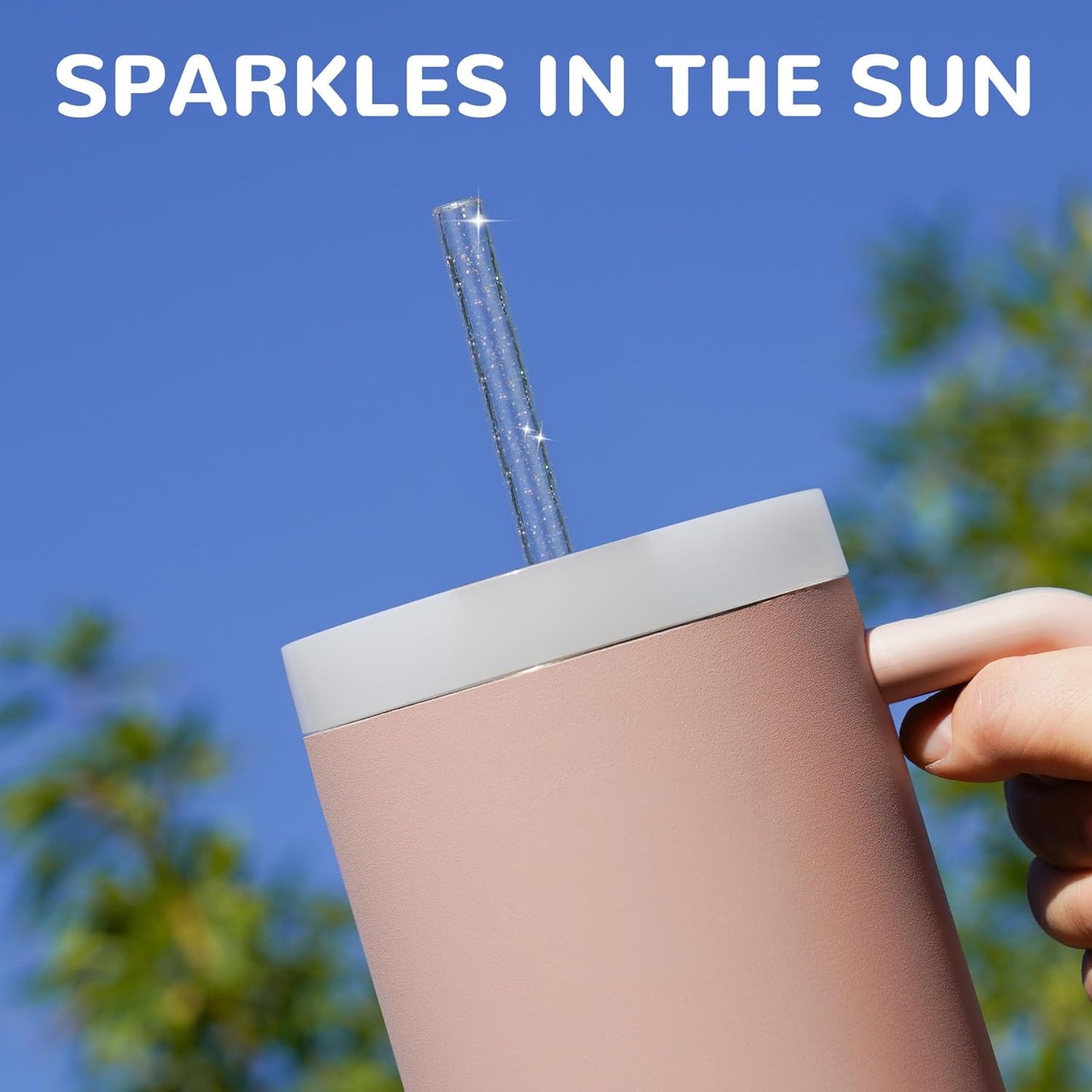 NiHome 12-Pack Glitter Replacement Straws for Stanley Tumbler 40OZ & 2 Cleaning Brushes Set, 12" Length BPA-Free Durable PETG Material for Various Beverages & Cups, Adds Sparkle to Your Drinks (Clear)