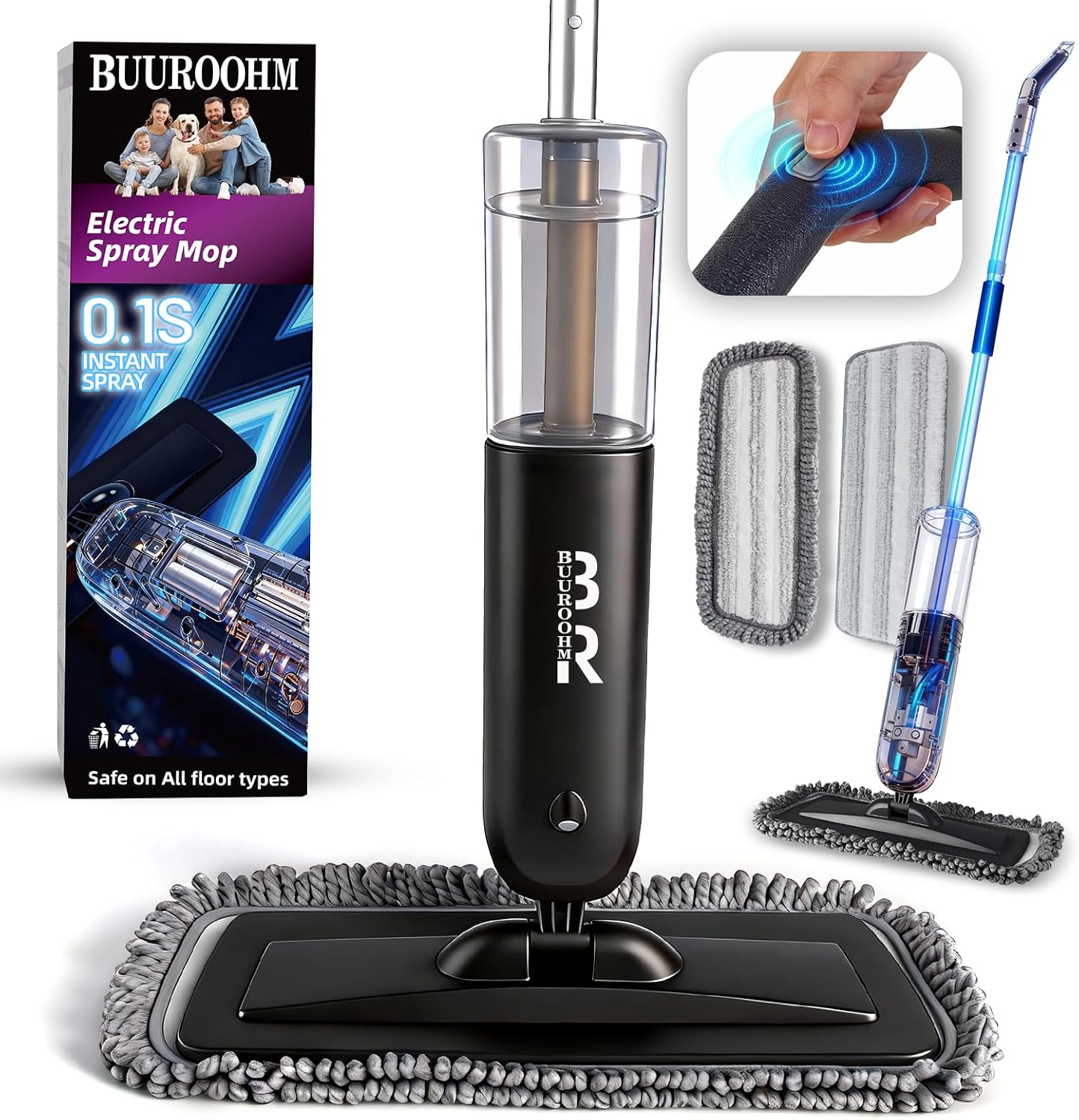 Electric Spray Mop Floor Cleaner with 2 Mopping Pads 720ml Bottle & Scraper 360° Swivel Head Lightweight Cordless Wet Dry Cleaner for Hardwood Floor Cleaning Laminate Tile Wood Vinyl & All Hard Floors