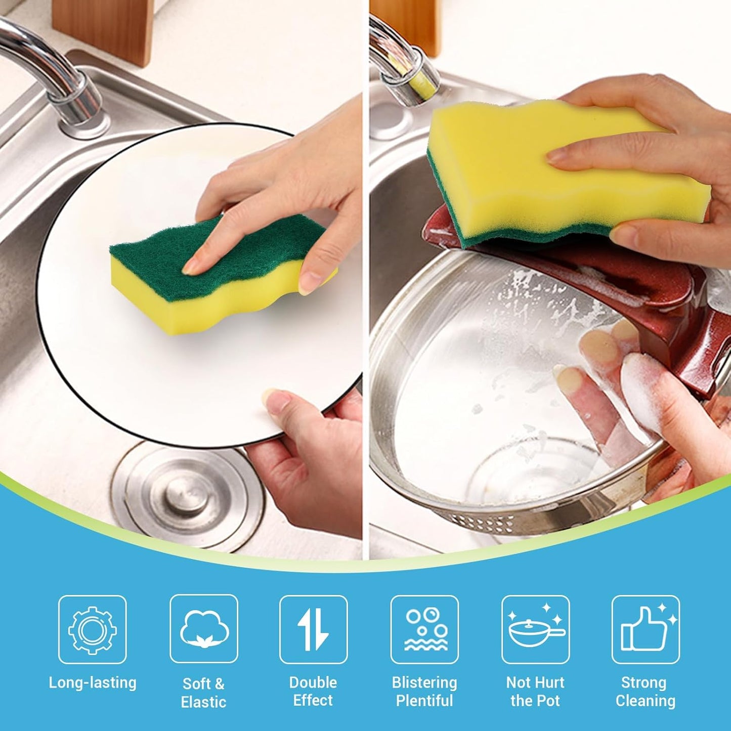 AIDEA Sponges Kitchen, XL Heavy Duty Dish Sponge, Cleaning Dish Scrubber Sponge for Home and Kitchen, Extra Large Cleaning Supplies for Pots, Pans, 24 Pack
