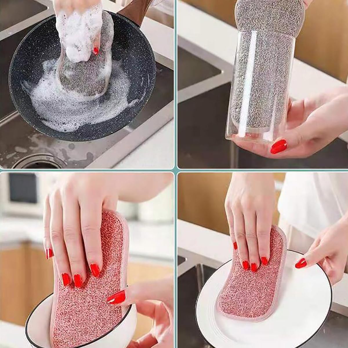 4 PCS Scouring Pad Sponges Kitchen Microfiber Cleaning Sponges Reusable Dish Sponge for Dishes, Pots and Pans