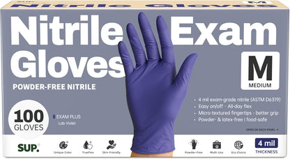 SUP Powder-Free Nitrile Exam Gloves, 100 Count Food Safe Latex-Free Medical Non-Sterile Cooking Disposable Glove, Blue Violet