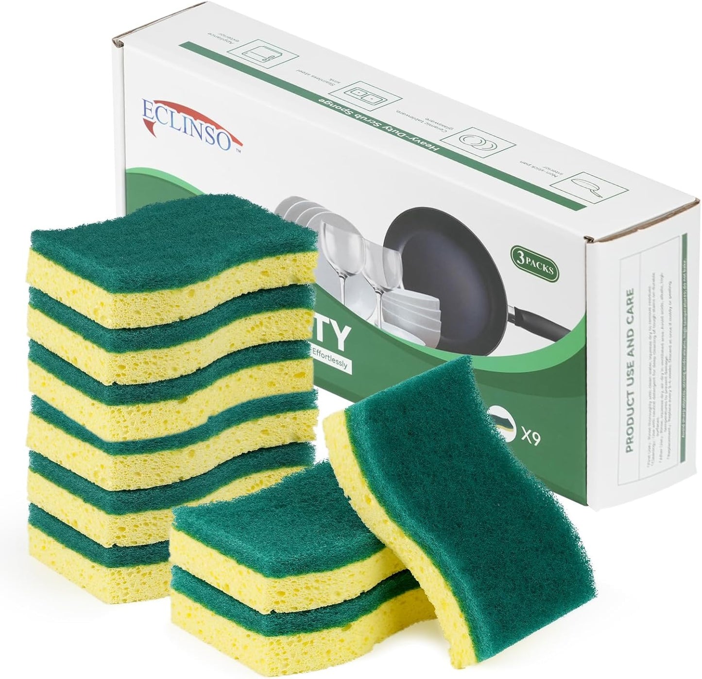 9 Pack Zero Scratch Scrub Sponges, Non-Scratch Dish Scrubbers for Nonstick Pans, Multi-Surface Safe Cleaning Sponges for Kitchen & Bathroom
