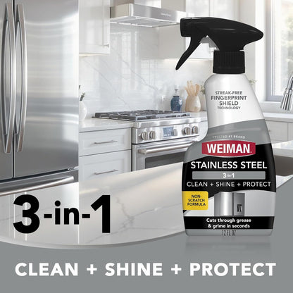 Weiman Stainless Steel Cleaner & Polish, 2 Pack, Anti Fingerprint Spray Stainless Steel Cloth, Water Spots & Grease, No Streaks or Residue, Safe for Metal Polish, Chrome, Appliances, Sinks & Grills